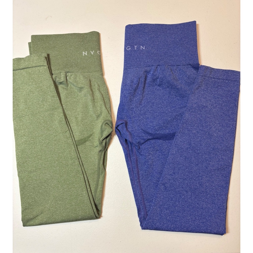 NVGTN Seamless Leggings Women small Green Blue Excellent High Waist Marl 2pk‎
